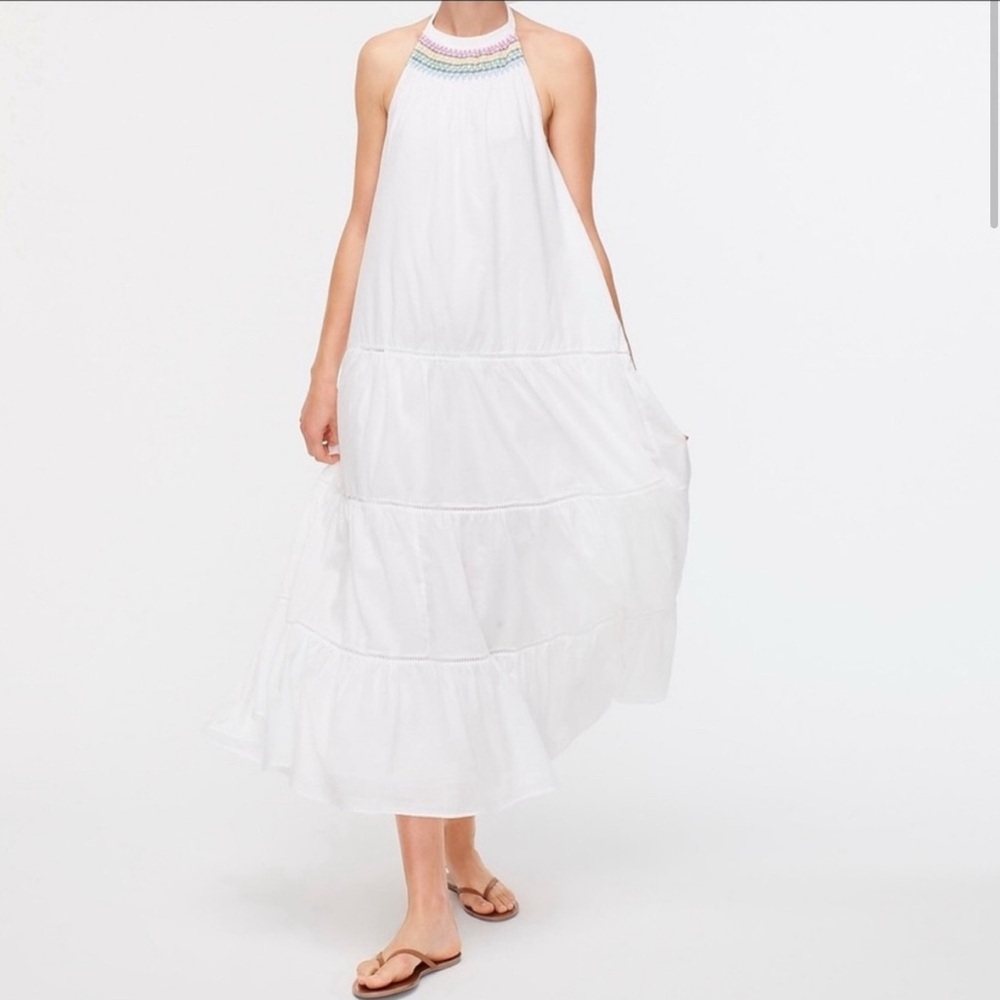 J. Crew NWT cotton halter maxi dress with rainbow stitching in white, small ✨ - Picture 6 of 11